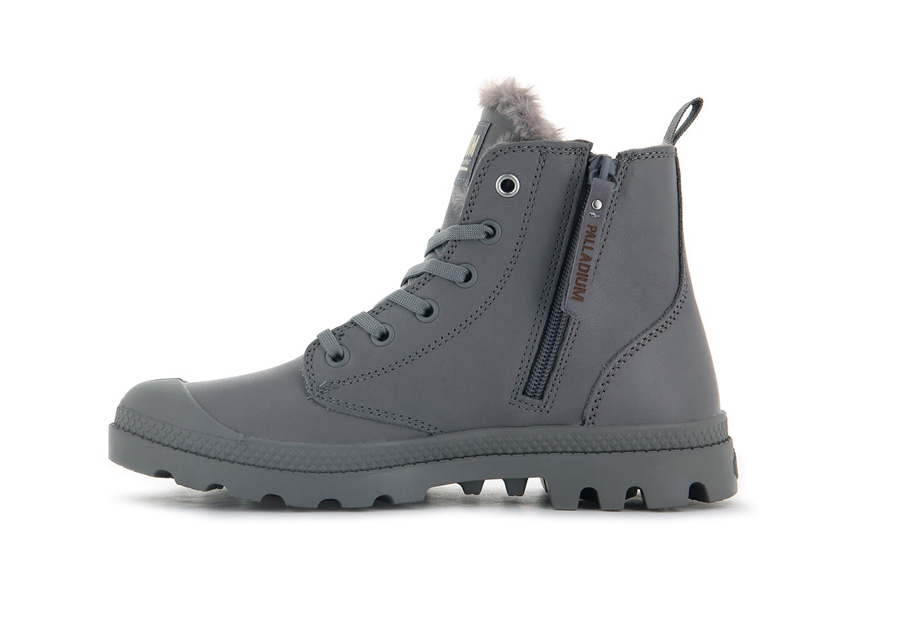 Palladium Pampa Hi Zip Lær S Grå | SAQ7421YO