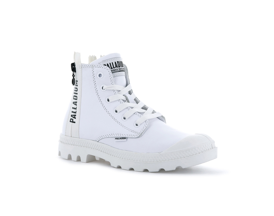 Palladium Pampa Ubn Zips Lær Hvite | RGY7150KA