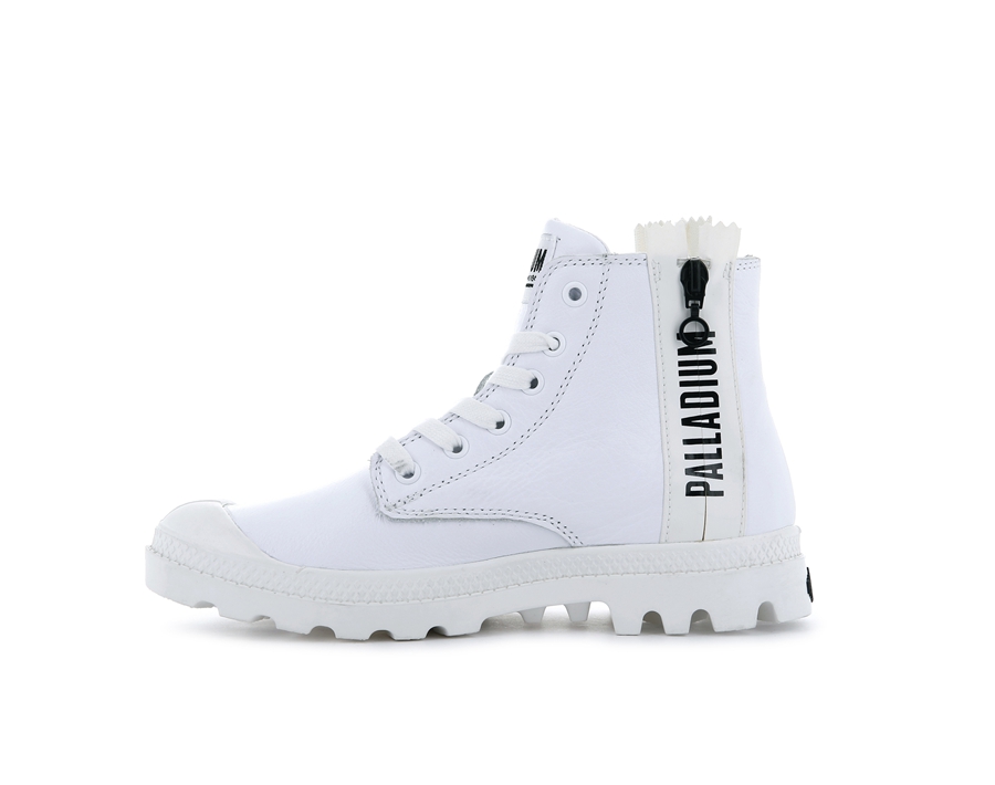 Palladium Pampa Ubn Zips Lær Hvite | RGY7150KA